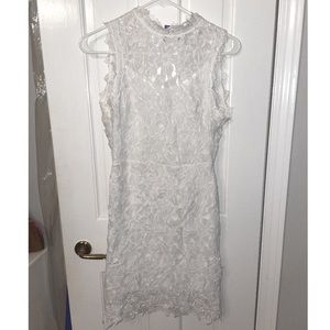 White high neck laced short dress